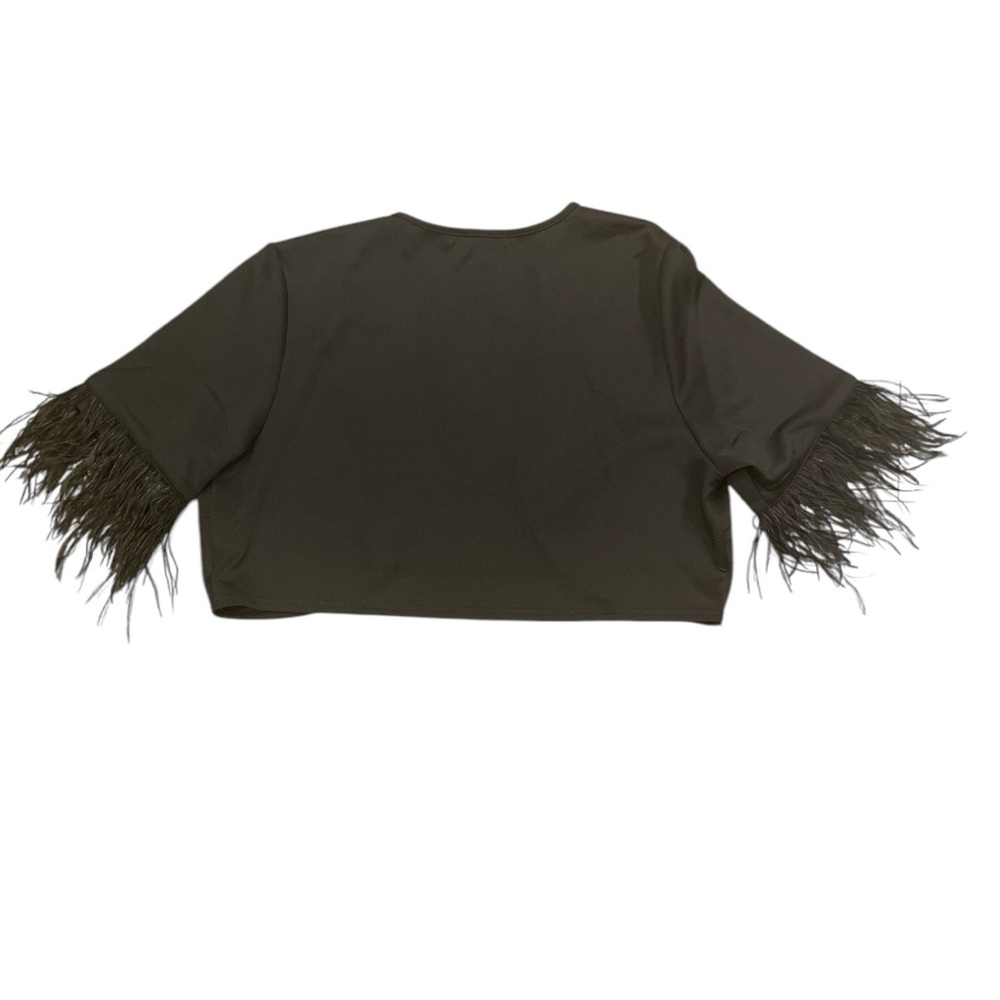 Black Feather Trim Bolero Shrug L Evening Cocktail Wedding Guest - Picture 3 of 8